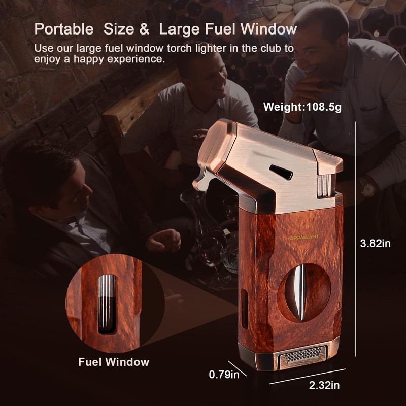 Torch Lighter with Windproof Jet Flame, Built-in V Cutter, Box