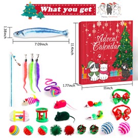 Rorchio Advent Calendar for Cats, 24 Pieces, Interactive Kitten Toy, Cat Collars, Assortments, Cat Feather Stick, Catnip Fish, Mice, Balls and Bells