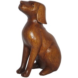 Brave Wings Hand Carved Wooden Dog ~ Attentive Dog 15cm High ~ Ornament Sculpture Figurine Statue Unique Table Decoration Home Decor ~ 5235