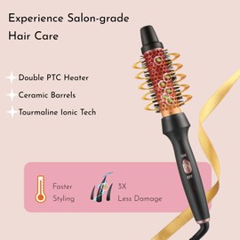 JYfeel 1 1/4 Inch Ceramic Tourmaline Curling Iron Brush with Dual Voltage for Travel, Suitable for Long and Medium Hair (Black)