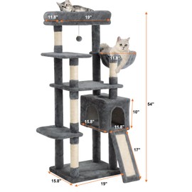 Komicoll 54 Inches Cat Tree, Tall Cat Tower with Hammock, Condo and Scratching Pad, Cat House with Plush Perch for Indoor Cats Adult