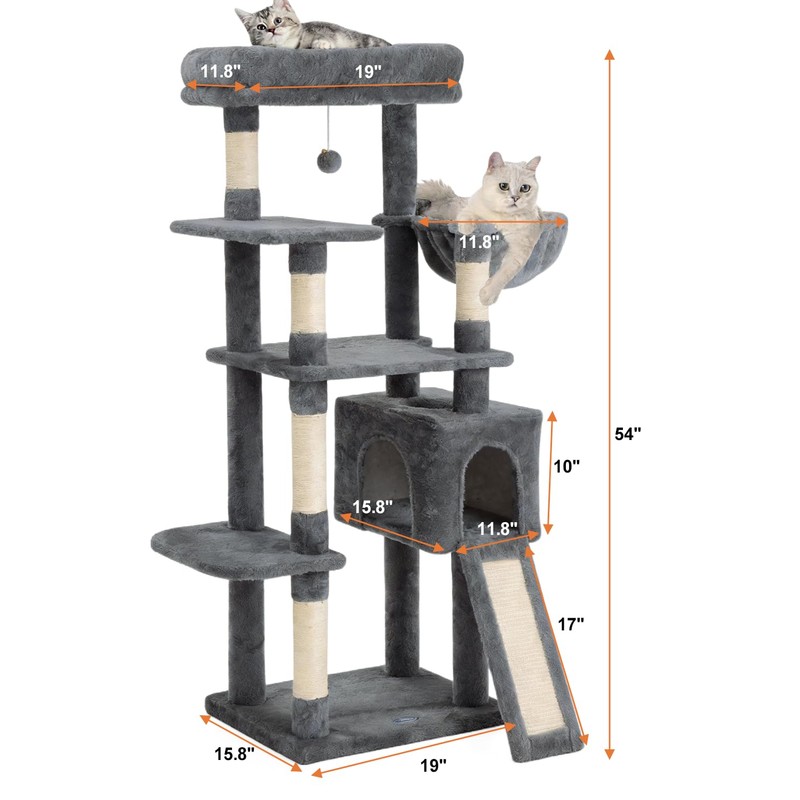Komicoll 54 Inches Cat Tree, Tall Cat Tower with Hammock,