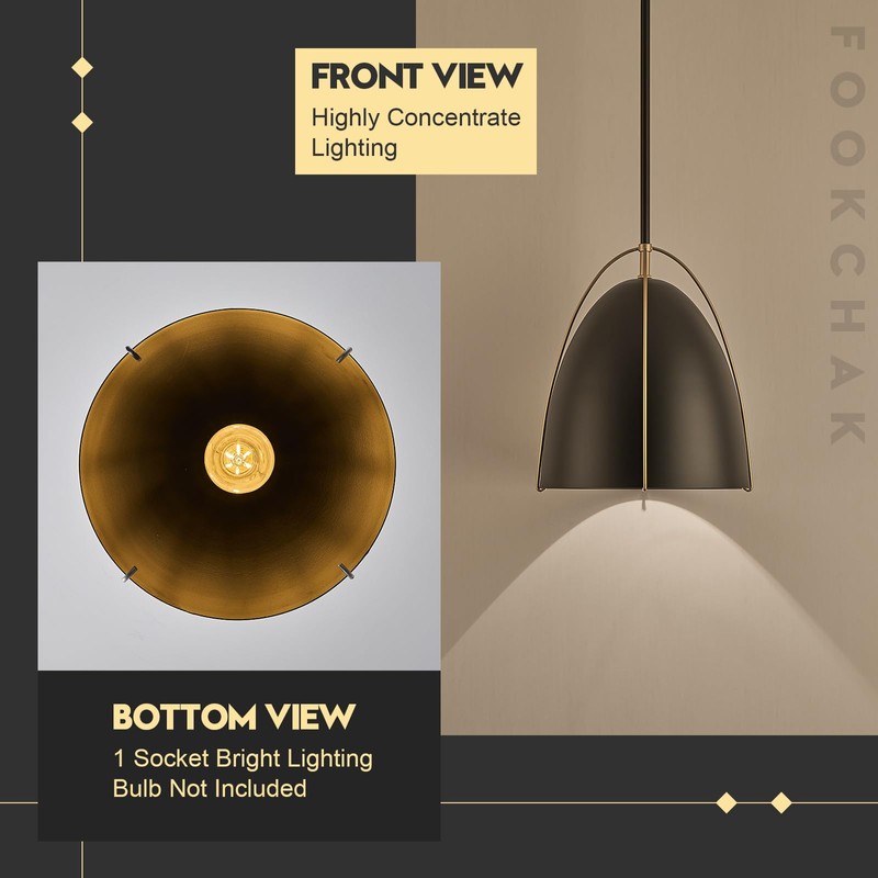 FookChak Black Dome Pendant Light 10in Kitchen Island Pendant Lighting