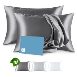 Bare Home 100% Mulberry Silk Pillowcase for Hair and Skin - Ultra Premium 6A Grade 19 Momme Silk Pillow Case - Hidden Zipper - Breathable Cooling Pillow Cover (Queen 2 Pack, Grey)