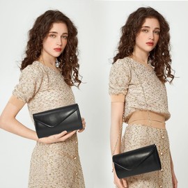 LIAPAWPAW Black Clutch Purse for Women, Trendy Vegan Leather Envelope Evening Bags & Chain Strap, Elegant Party Bag Formal Bride Dress Purse Ladies Crossbody Shoulder Handbag for Wedding Cocktail Prom