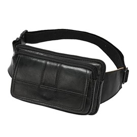 Vintage Leather Fanny Pack Waist Bag for Men Women Travel Hiking Running Hip Bum Belt Slim Cell Phone Purse Wallet Pouch, Black