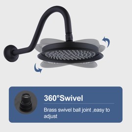 Drettyer Antique Brass Rain Shower Head, 9" Vintage Shower Heads with Extension Curved Shower Arm, Traditional Round Rainfall Showerhead Replacement for Shower System