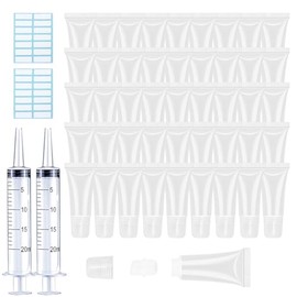 AMORIX 50 Tubos de Brillo Labial de 5 Ml, Bonitos Tubos Cosméticos, Envases Vacíos de Bálsamo Labial Rellenables Y Suaves para Mujeres Y Niñas, Muestras Cosméticas Diy con Jeringas Y Etiquetas Adhesiv