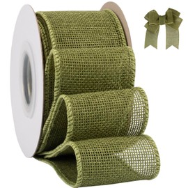 Tekdeere Burlap Ribbon 2 Inch x 10 Yard, Moss Wired Ribbon for Crafts, Gift Wrapping, Wreaths, Bows, Tree Decoration and Outdoor Decoration