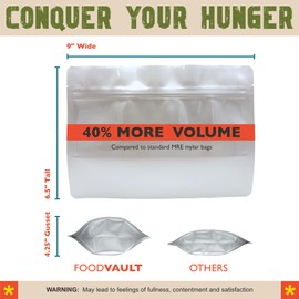 FoodVault 50-Pack MRE Mylar Bags [8 Mil per Side - 9" x 6.5" x 4.25"] Stand-Up Zipper Pouches Perfect for Freeze Drying, Backpacking & Long-Term Food Storage