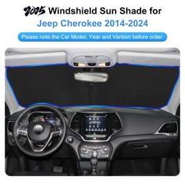 Car Sun Shade for 2014-2024 Jeep Cherokee Accessories Windshield Sunshade Cover Front Window Shade Custom Fit Cherokee Sun Visor Protector Foldable Blocks UV Rays