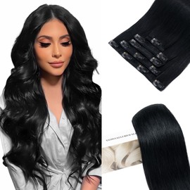 Elailite Clip-In Real Hair Extensions, 5 Pieces, Remy Hair Extensions with 12 Clips, 50 cm - 70 g, Straight Hairpieces, Natural Hair Extensions for Women, #2 Brown