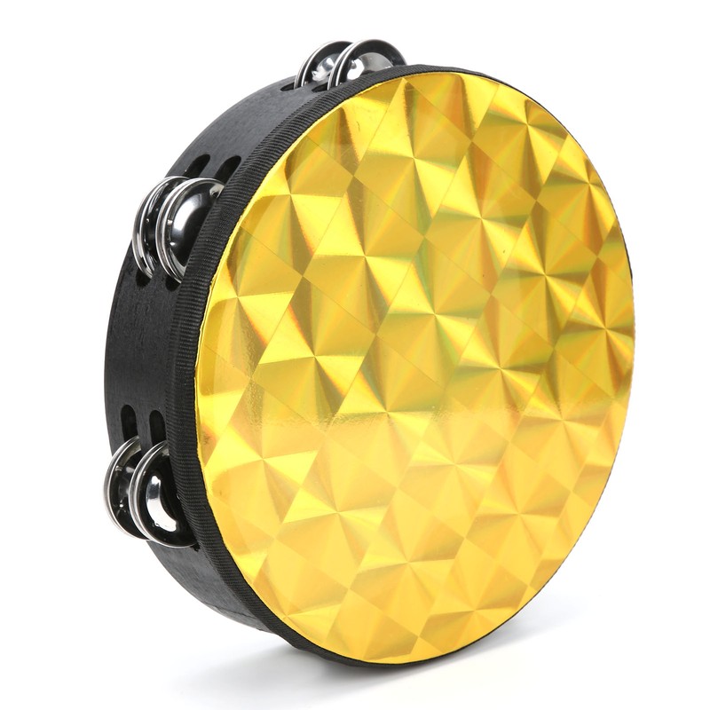 Hand Tambourine Double Row Percussion Polyester Drum Skin Solid Wood
