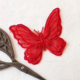 Microheal 10PCS Butterfly Lace Applique Organza Embroidery Lace Appliques Sewing Patches for Craft Projects (Red)