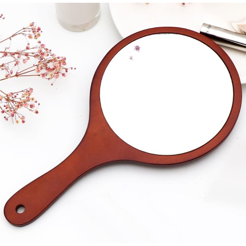 lasenersm 1 Piece Wooden Makeup Mirror Round Handheld Mirror with