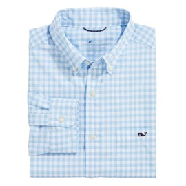vineyard vines Men's On-The-Go Nylon Gingham Shirt, Jake Blue Plaid