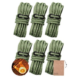 DaLaCa Paracord Tent Rope, Tarp Rope, Guy Rope, Reflective Material, Thickness, 0.2 inches (5 mm), Length 16.4 ft (4 m), 6 Pieces/8 Pieces, 10 Pieces, Load Capacity 772.3 lbs (350 kg), Includes