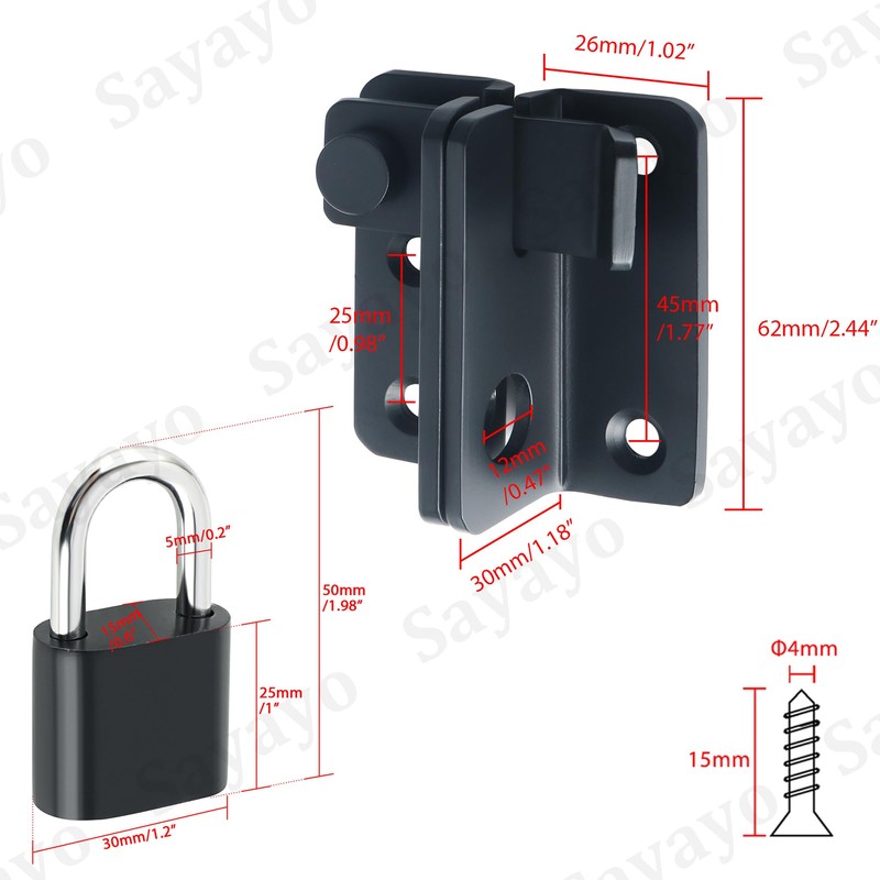SAYAYO EMST3005-B Stainless Steel Door Bolt with Padlock Small Lockable