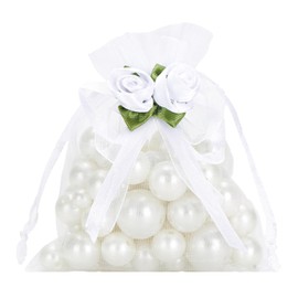 G2PLUS White Organza Gift Bags with Rose: 10x12cm Drawstring Pouches for Wedding Favours, Jewellery or Party Gifts (30PCS)