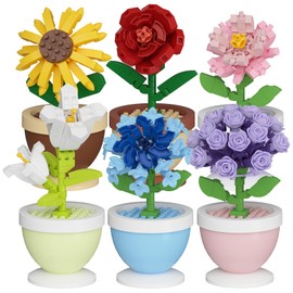 Sacblirr 6 Set Mini Flower Bonsai DIY Potted Plant Building Blocks Flower Seasons Rhythm for Kids and Adults, Botanical Collection Decor Toy