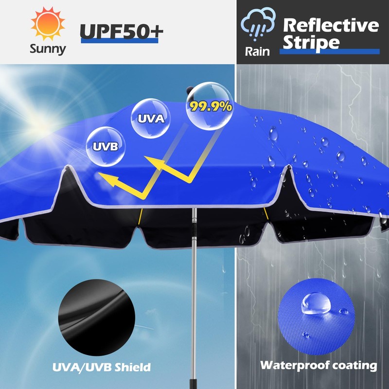 QTREE intelligence 48.8 inch Large Beach Umbrella with Clamp Sun