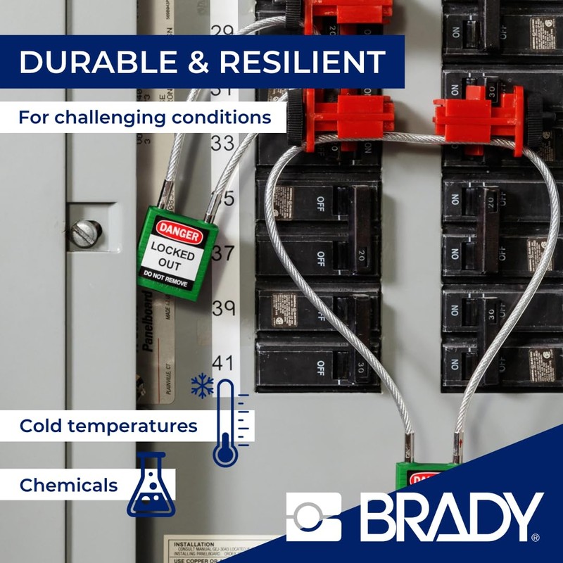 Brady Compact Cable Padlock - Lockout Tagout Security Lock -