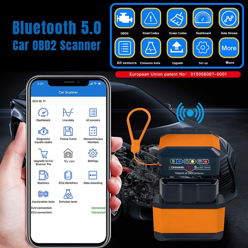 vsshe OBD2 Diagnostic Tool OBD Bluetooth 5.0 Adapter: Wireless Car