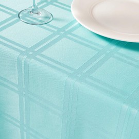 Mebakuk Jacquard Plaid Table Cloth Rectangle Modern Tablecloth Waterproof Anti-Shrink Soft and Wrinkle Resistant Decorative Fabric Table Cover for Kitchen (Turquoise, 52" x 70" (4-6 Seats))
