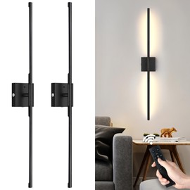 gernehop Battery Operated Wall Sconces Set of 2, Dimmable Battery Wall Sconce with Remote Control, Black LED Rechargeable Sconces, 36 Inch Modern Wireless Wall Lights for Bedroom, Living Room,Hallway