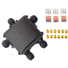 Sucre Auxiliary ® 24A 450V 5 Way IP68 Waterproof Electrical Cable Wire Connector Junction XL Size Box 4-14mm Cable Range (5 Way)