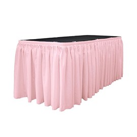 LA Linen Polyester Poplin Table Skirt for Rectangle Tables, Pleat Fabric for Wedding Banquet Trade Show, 21-Foot by 29-Inch Long with 15 L-Clips, Pink Light