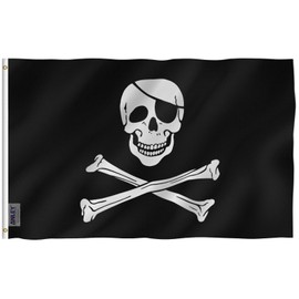 Anley Fly Breeze 90 x 150 cm Bandera Jolly Roger con Parche - Colores Vivos y Resistentes a Rayos UVA - Bordes Reforzados con Lona y Doble Costura - Banderas Pirata Poliéster con Ojales de Latón