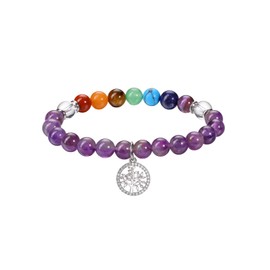 JSDDE Chakra Bracelet with Tree of Life Pendant, Natural Stone Bracelet, Healing Crystals Bead Bracelet, Talisman Bracelet, Spiritual Gift, Lucky Charm Jewellery, Gemstone Copper