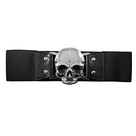 Chrome Skull Black Elastic Waist Belt Kreepsville Costume Gothic Horror Fashion (L-XL (30-36 IN))