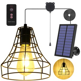 YUMAMEI Solar Pendant Lights, Solar Powered Shed Light with Pull Cord and Remote for Outdoor Indoor, Solar Chandelier, Gazebo Light with Adjustable Panel for Yard Patio Balcony Barn Garage