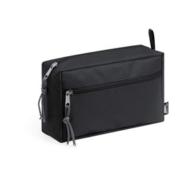 RPET Recycled Toiletry Bag with Double Compartment, 21 x 13 x 8 cm, 72 g., Black/White, Classic
