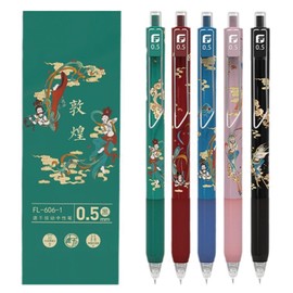 MOZXIRZ 4 Pcs Cute Retractable Pens Aesthetic Pen 0.5mm Black Ink Writing Pens Beautiful Gel Ink Pen Office School Supplies for Girls Boys Women Men (5Pcs Dunhuang)