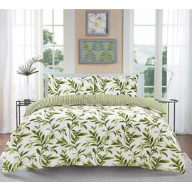 ER Direct Floral Duvet Cover Sets- Luxurious Green Double Duvet Set,Reversible Polycotton Double Bedding Set with Matching Pillow Covers(Green, Double)
