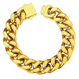 Gold Cuban Link Bracelet for Men Chain Bracelet 14mm 19cm Rapper Wrist Chain Gold Bracelet