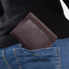 JASLEN - Men's Leather Wallet - Men's Leather Wallet with RFID Protection - Men's Small Wallet - Men's Leather Wallet - Men's Wallet 204221, Brown