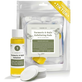 Turmeric and Kojic Acid Infused Exfoliating Pads for Uneven Skin - 100% Natural - Deep Clean, Exfoliate Pores, Smooth Skin, Face & Body, Licorice Root Infused - Travel Friendly - Made in USA (30 Pads)
