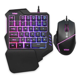RedThunder Combo de teclado y mouse RGB para juegos con una sola mano, mini teclado para juegos de 35 teclas, mouse de 6400 DPI, controlador de juego portátil para jugadores de PC