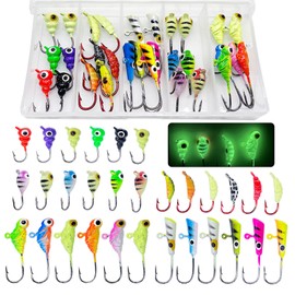 Bombite Ice Fishing Jigs Kit,Ice Fishing Jigs Glowing Ice Fishing Lures Hard Winter Fishing Ice Jigs Crappie Jigs Ice Fishing Tackle 50Pcs