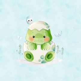 Fabric for Children, 40 x 50 cm, Fabric for Sewing, 95% Cotton: 1 French Terry Sweat Fabric, Animal Panel with Dinosaur, Baby Owl, Butterfly, Mint Blue, Summer Sweat Dino in Eggshell