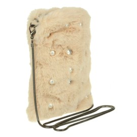 Girly Handbags Pearl Fur Clutch Bag, khaki