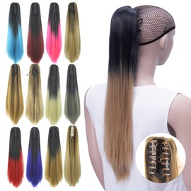IMISSU Long Straight Clip-In Hairpiece Hair Extensions Ponytail Claw Ombre Colour Ponytail Hairpieces (Ombre Copper)