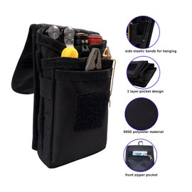 Belt Tool Pouch Holster, Multitool Organizer Pouch for EDC Gears Cellphone Case, Maezar Utility Pouch Bag, Nylon Tactical Pouch for Men, Small Pocket Pouch with D-Ring, Zipper(Black)