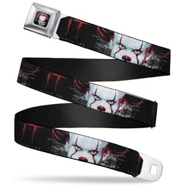 Belt Seatbelt Buckle It Chapter Two Pennywise Face Close Up Black Red Blues 24 to 38 Inches