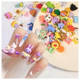 Wisafory Kawaii Nagel Charms 160 Stück 3D Nail Art Dekoration Kit Cute Slime Charms Sortiert Blumen Süßigkeiten Tier Obst Nageldesign Harz Flatback Nagelkunst Ornamente für DIY Basteln