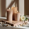 West Ivory Fluted Ribbed LED Pillar Candles, Blush Beige, with